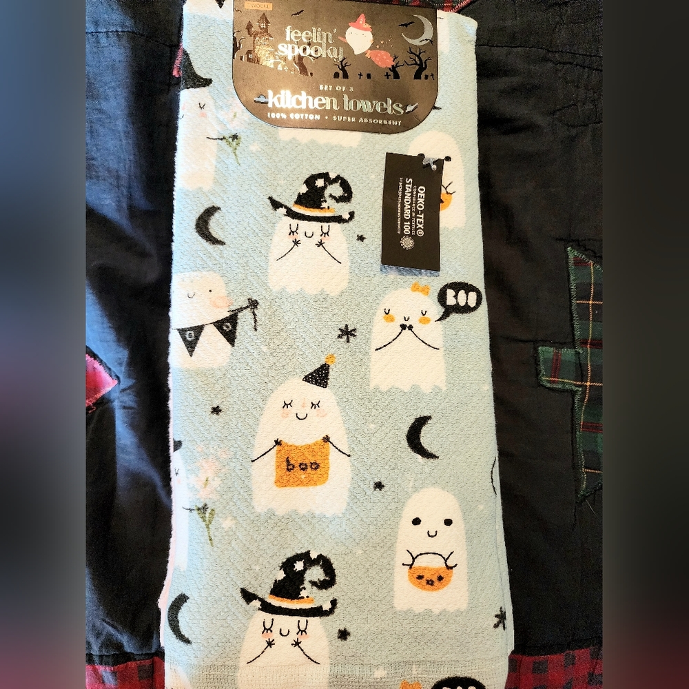 Pastel Light Blue Ghost Kitchen Towels Halloween Kitchen Towels